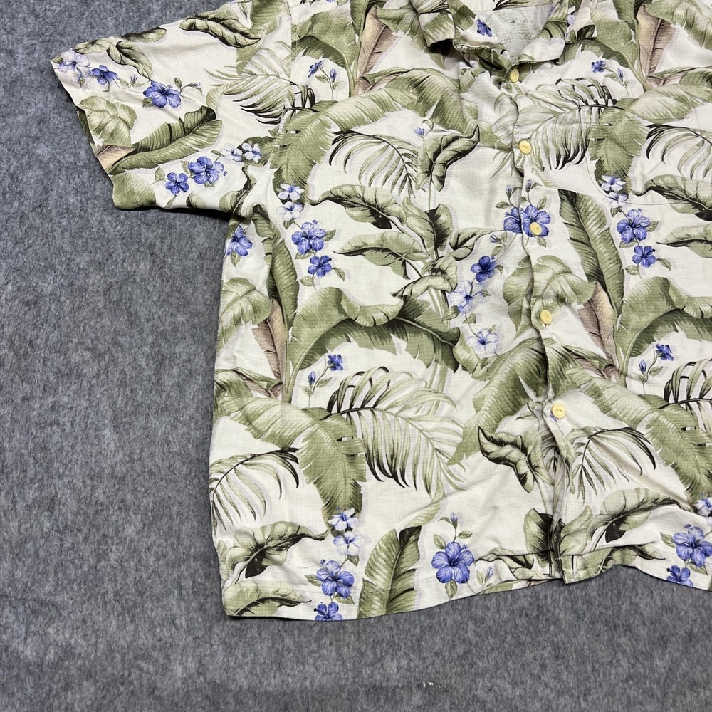 Tommy Bahama Shirt Mens XL Beige Green Floral Silk Hawaiian Tropical Aloha Beach - Picture 5 of 15